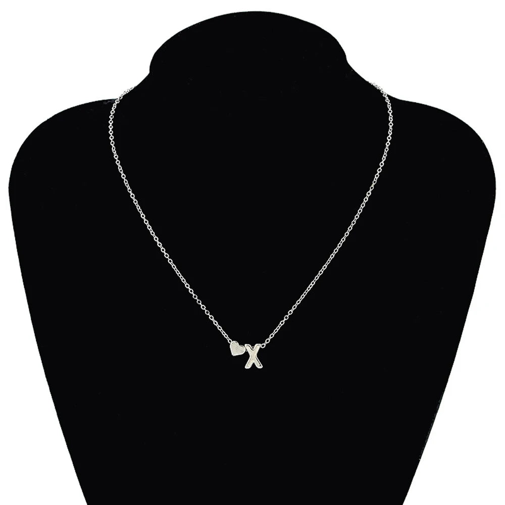 Tiny Heart Dainty Initial Necklace - Gold & Silver Color Letter Name Choker for Women
