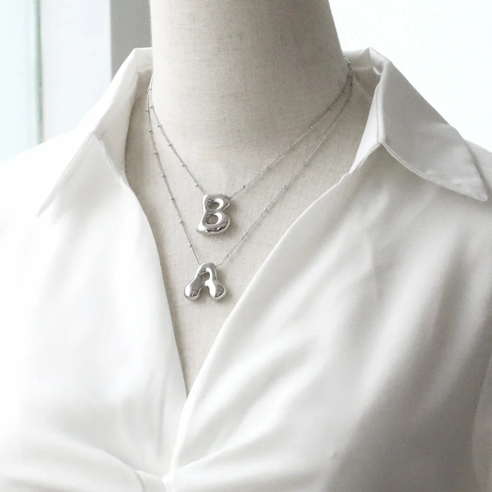 Custom 3D Bubble Letter Name Necklace, Personalized Initial Pendant Jewelry, Dainty Letter Necklace for Women, Unique Birthday Gift for Her