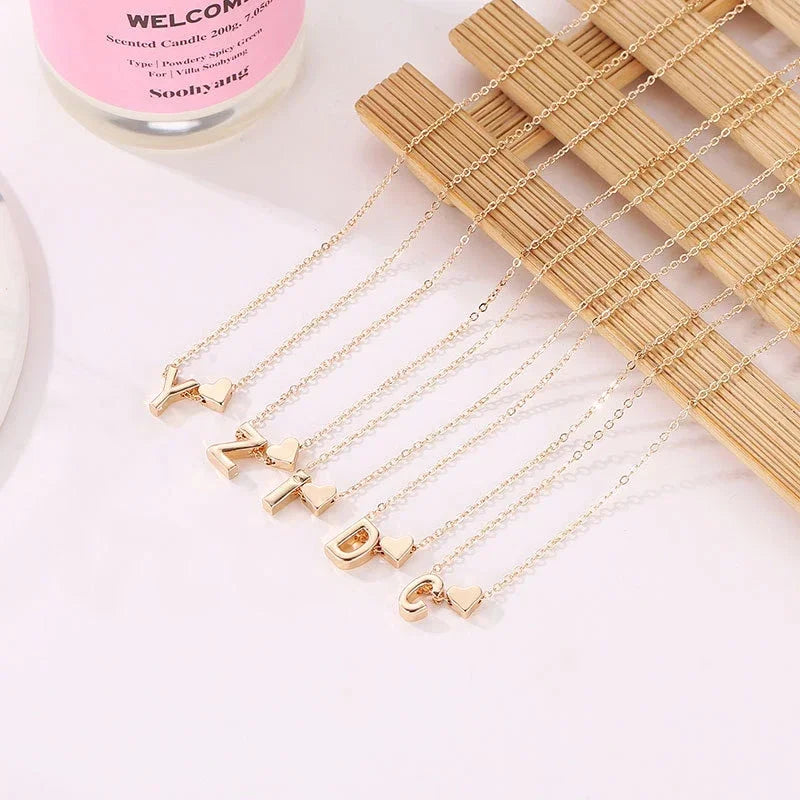 Tiny Heart Dainty Initial Necklace - Gold & Silver Color Letter Name Choker for Women