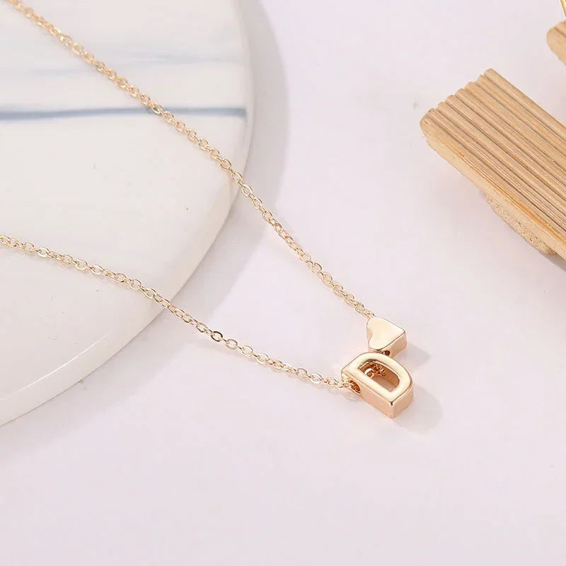 Tiny Heart Dainty Initial Necklace - Gold & Silver Color Letter Name Choker for Women
