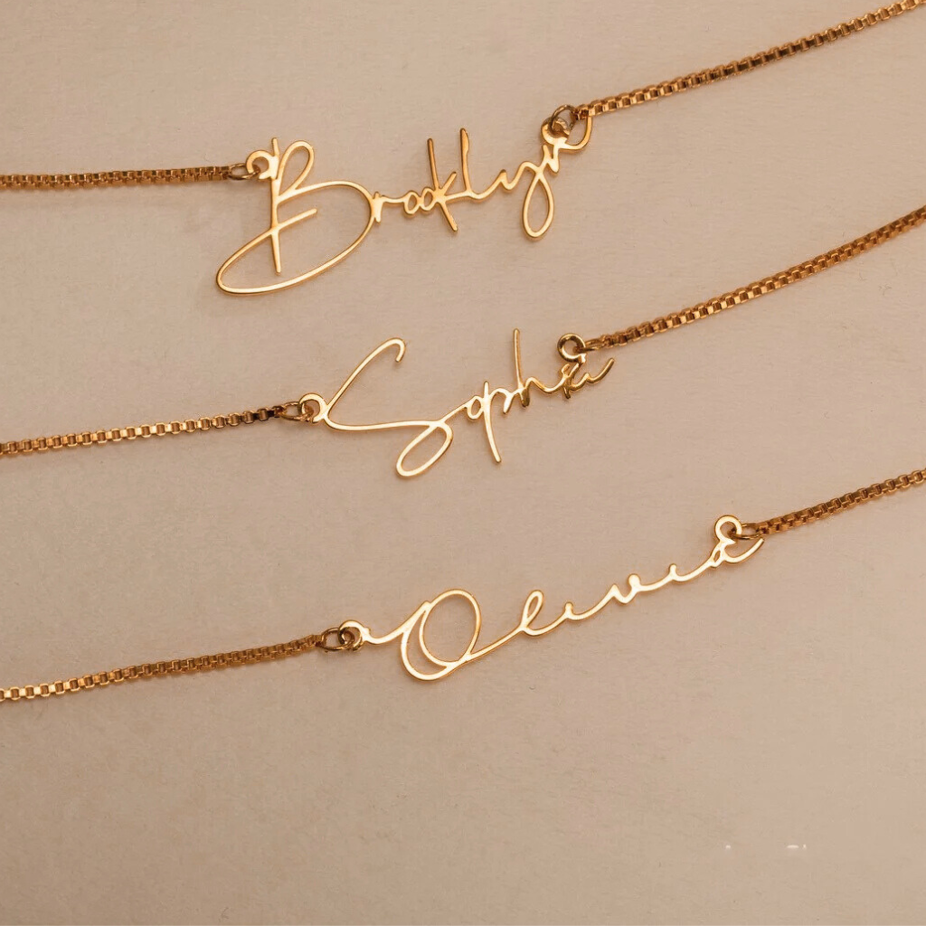 Waterproof Signature Name Necklace For Her-Gold and Silver