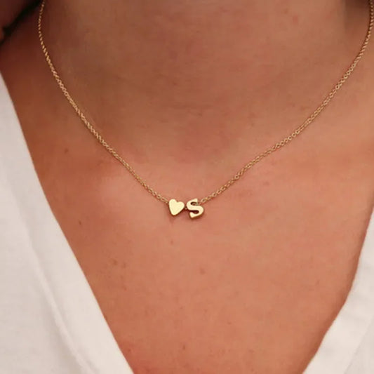 Tiny Heart Dainty Initial Necklace - Gold & Silver Color Letter Name Choker for Women